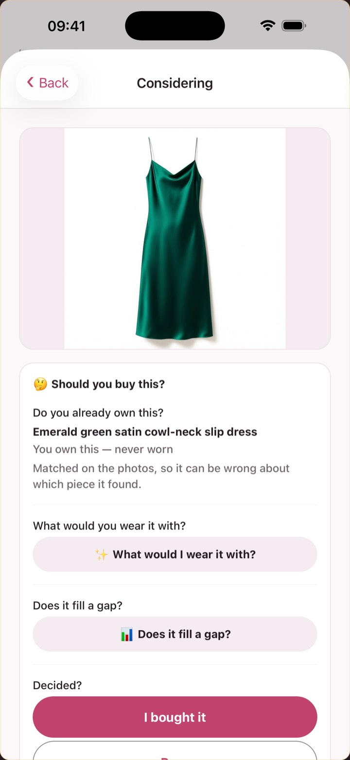 Considering a piece: the verdict on whether it duplicates something owned and what it would go with.